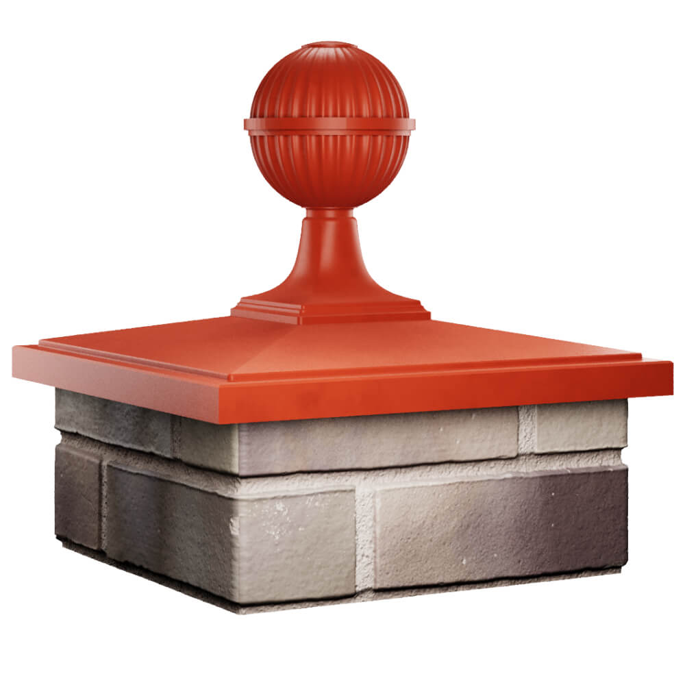 Колпак Zking БонаМоно Красный с шаром на столб 1.5х1.5 кирпича (385х385, 400х400мм) в сборе в Калуге фото