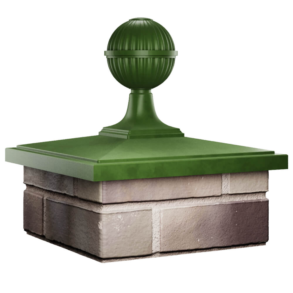 Колпак Zking БонаМоно Зеленый с шаром на столб 1.5х1.5 кирпича (385х385, 400х400мм) в сборе в Калуге фото