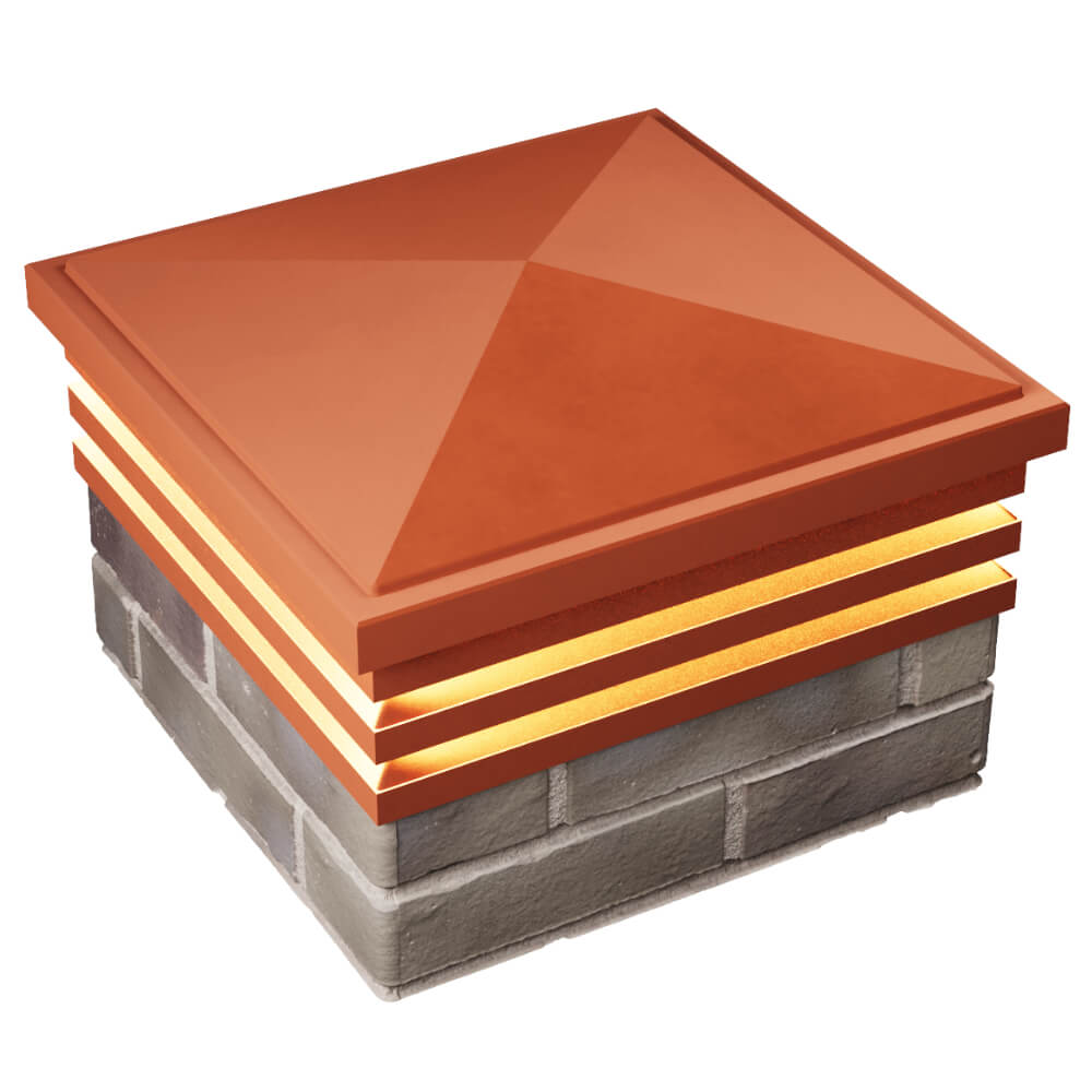 Колпак Zking Бона ХайТек Красный на столб 1.5х1.5 кирпича (385х385мм) с подсветкой в Калуге фото