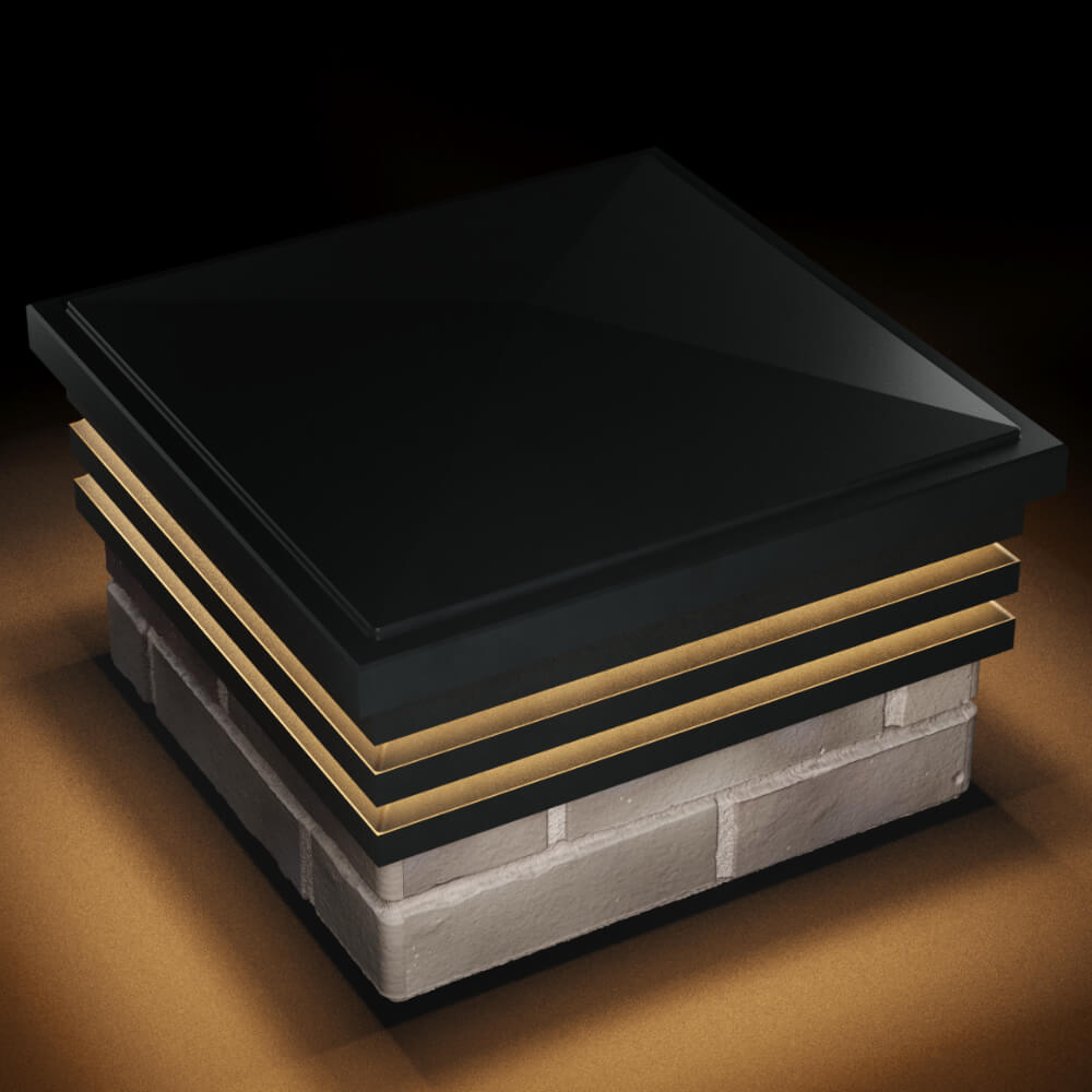 Колпак Zking Бона ХайТек Черный на столб 1.5х1.5 кирпича (385х385мм) с подсветкой в Калуге фото