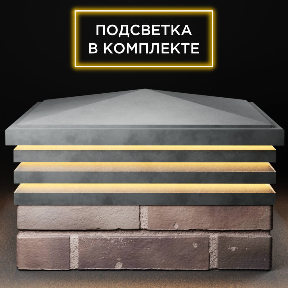 Колпак Zking Бона ХайТек Серый на столб 2х2 кирпича (513х513мм) с подсветкой Калуга фото