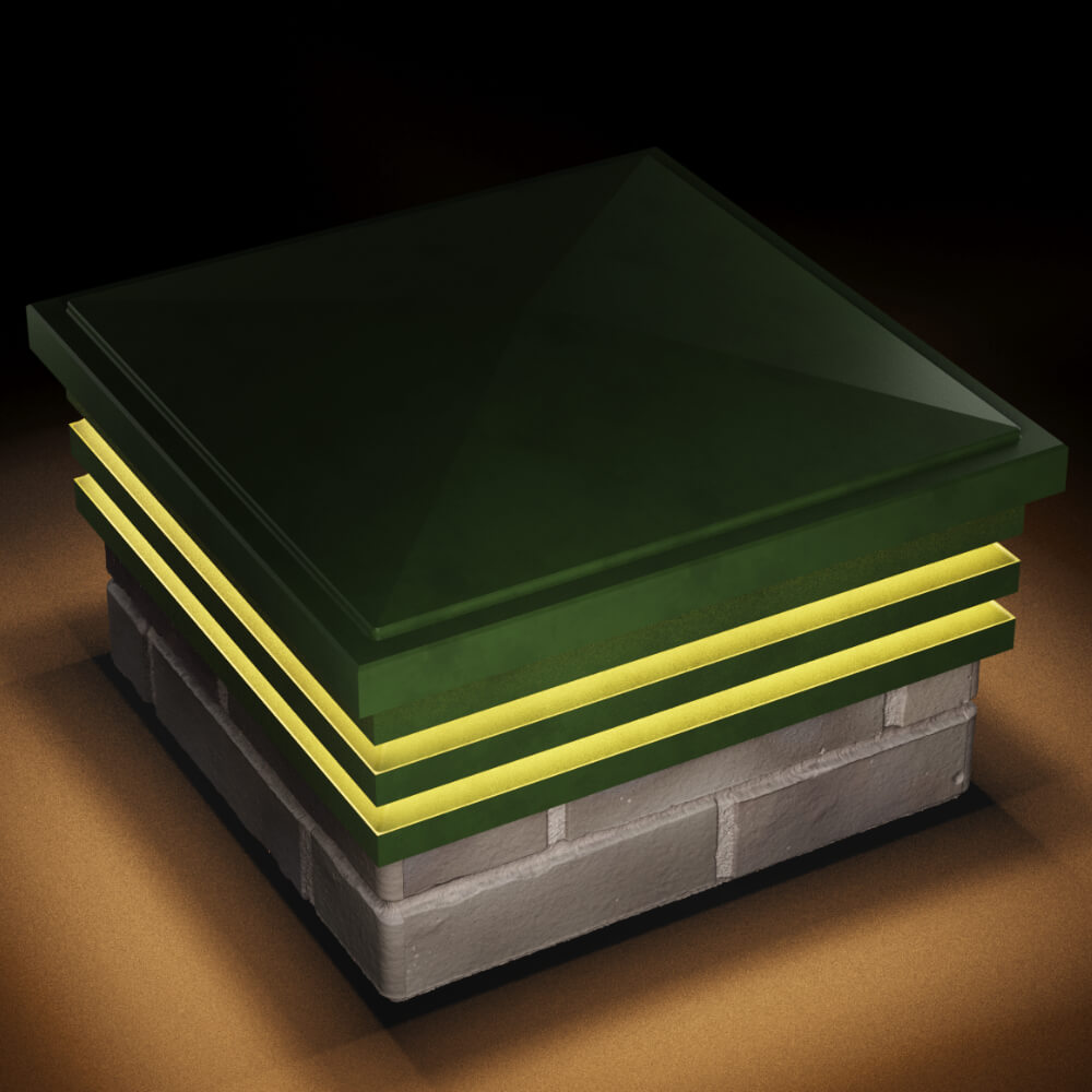 Колпак Zking Бона ХайТек Зеленый на столб 1.5х1.5 кирпича (385х385мм) с подсветкой в Калуге фото