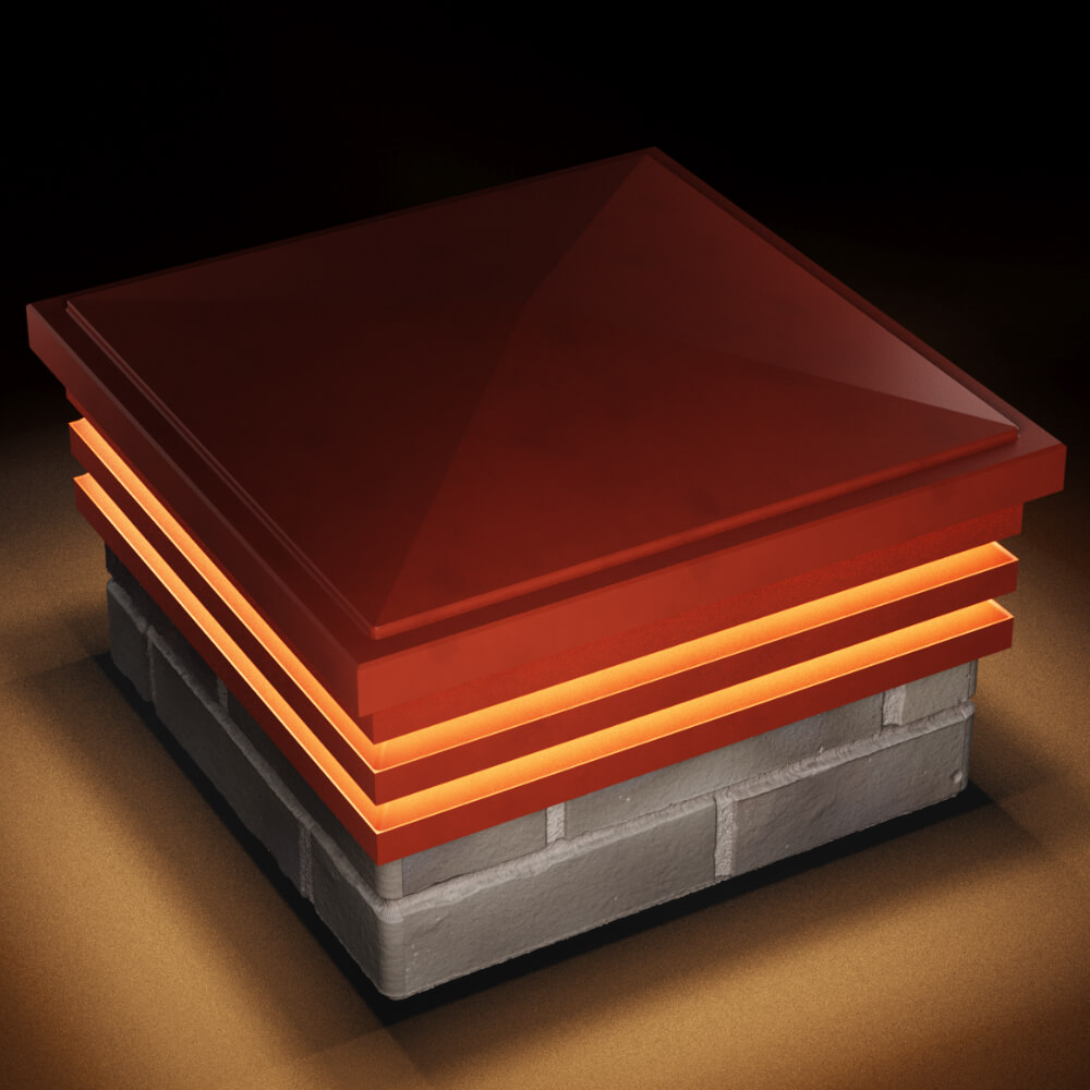 Колпак Zking Бона ХайТек Красный на столб 1.5х1.5 кирпича (385х385мм) с подсветкой в Калуге фото