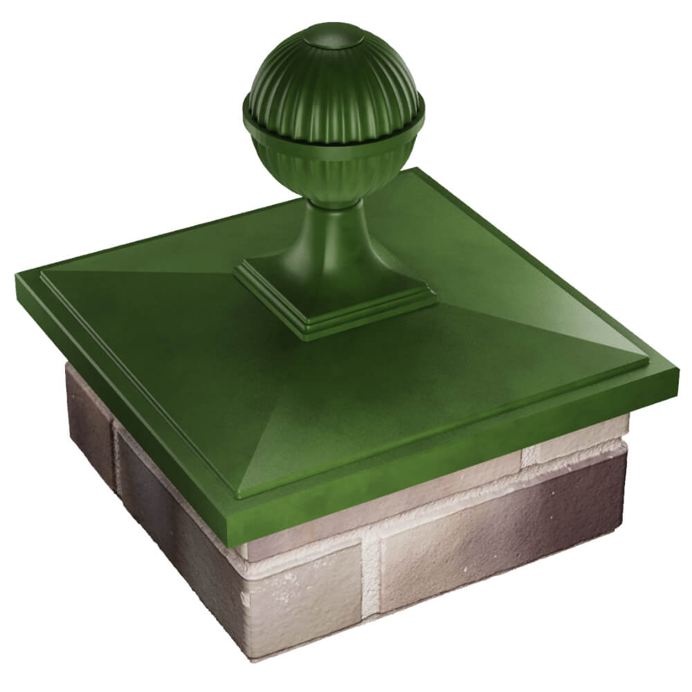 Колпак Zking БонаМоно Зеленый с шаром на столб 1.5х1.5 кирпича (385х385, 400х400мм) в сборе в Калуге фото