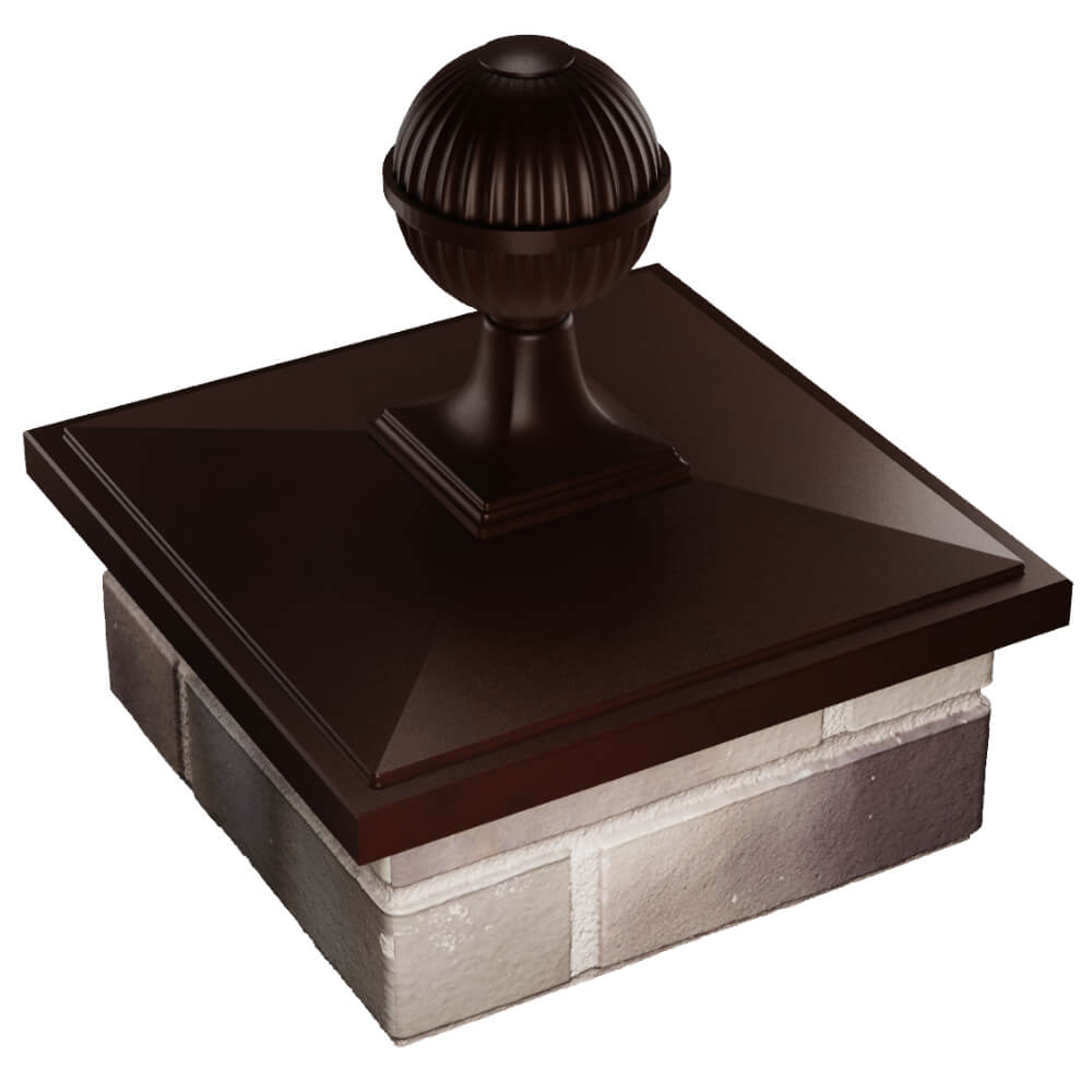 Колпак Zking БонаМоно Коричневый с шаром на столб 1.5х1.5 кирпича (385х385, 400х400мм) в сборе в Калуге фото