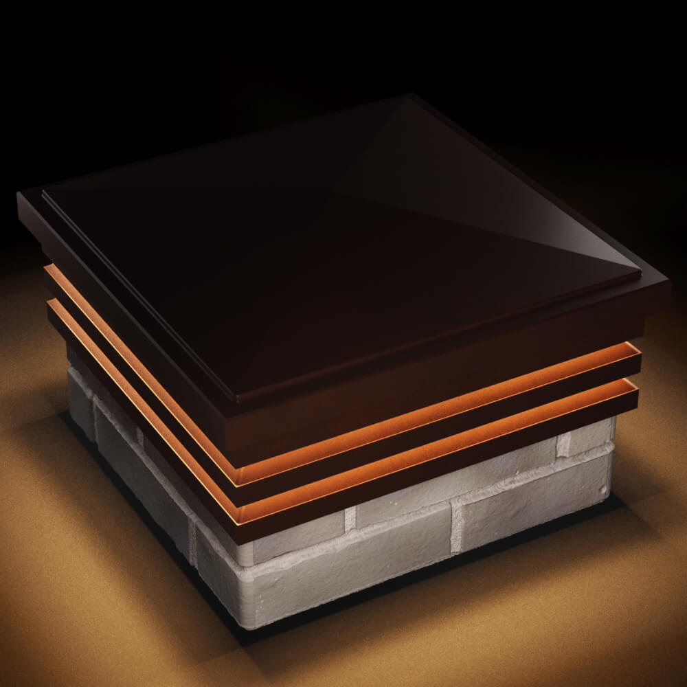 Колпак Zking Бона ХайТек Коричневый на столб 1.5х1.5 кирпича (385х385мм) с подсветкой в Калуге фото