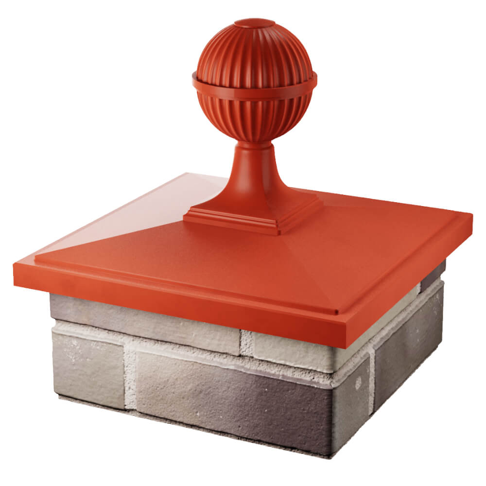 Колпак Zking БонаМоно Красный с шаром на столб 1.5х1.5 кирпича (385х385, 400х400мм) в сборе в Калуге фото