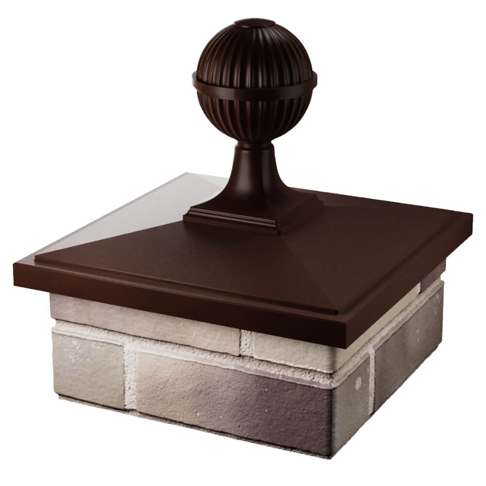 Колпак Zking БонаМоно Коричневый с шаром на столб 1.5х1.5 кирпича (385х385, 400х400мм) в сборе в Калуге фото