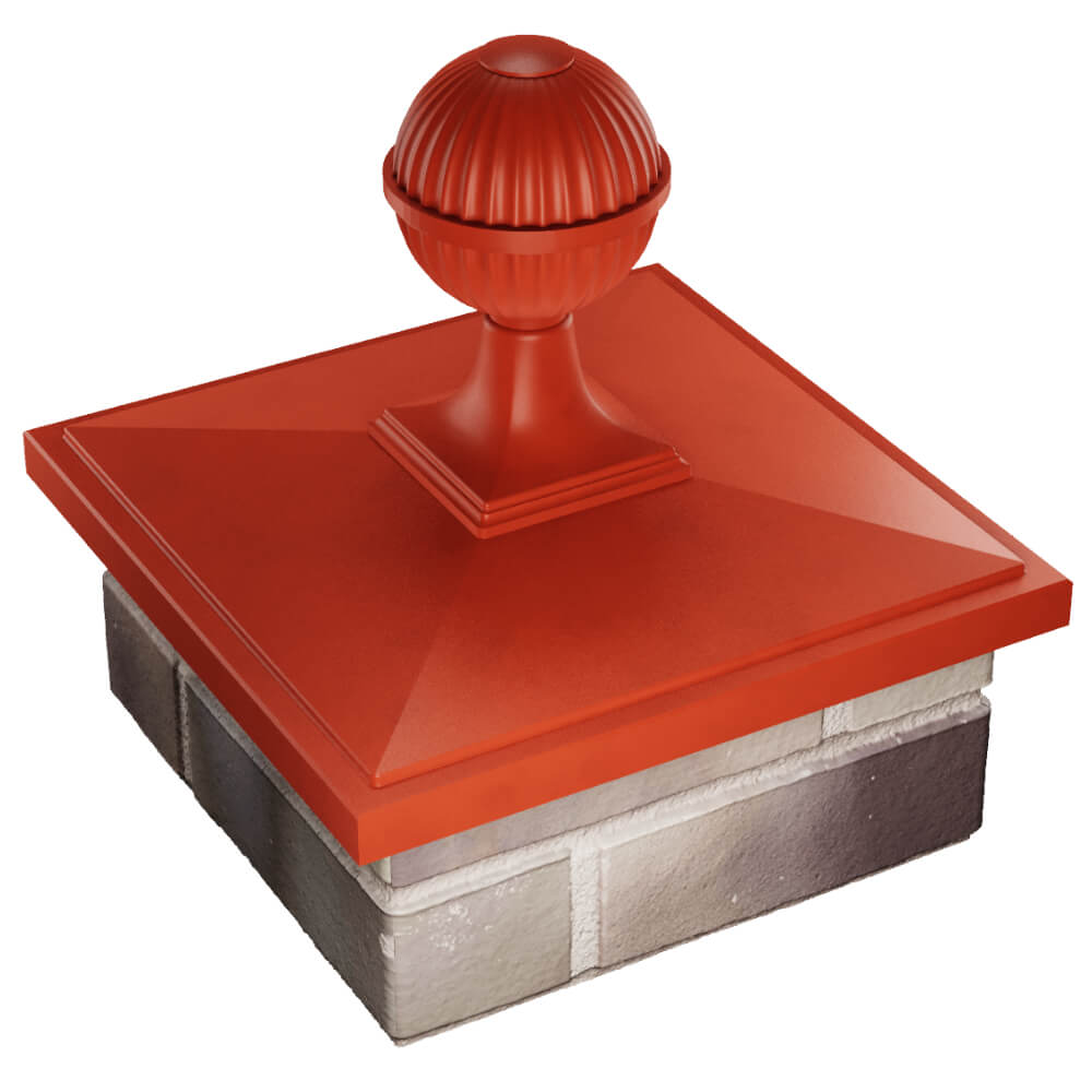 Колпак Zking БонаМоно Красный с шаром на столб 1.5х1.5 кирпича (385х385, 400х400мм) в сборе в Калуге фото