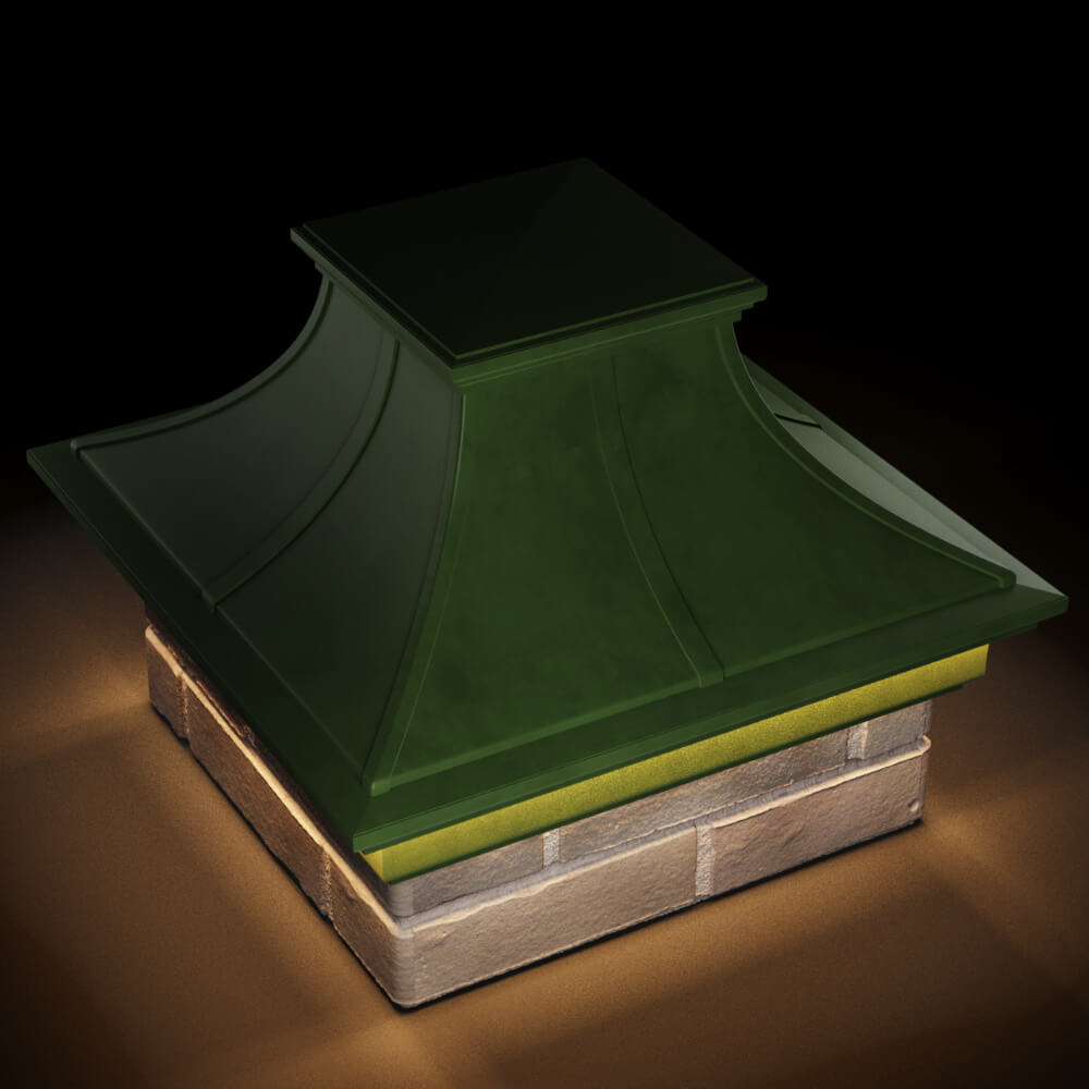 Колпак Zking Монблан Премиум Зеленый на столб 1.5х1.5 кирпича (385х385мм) с подсветкой в Калуге фото